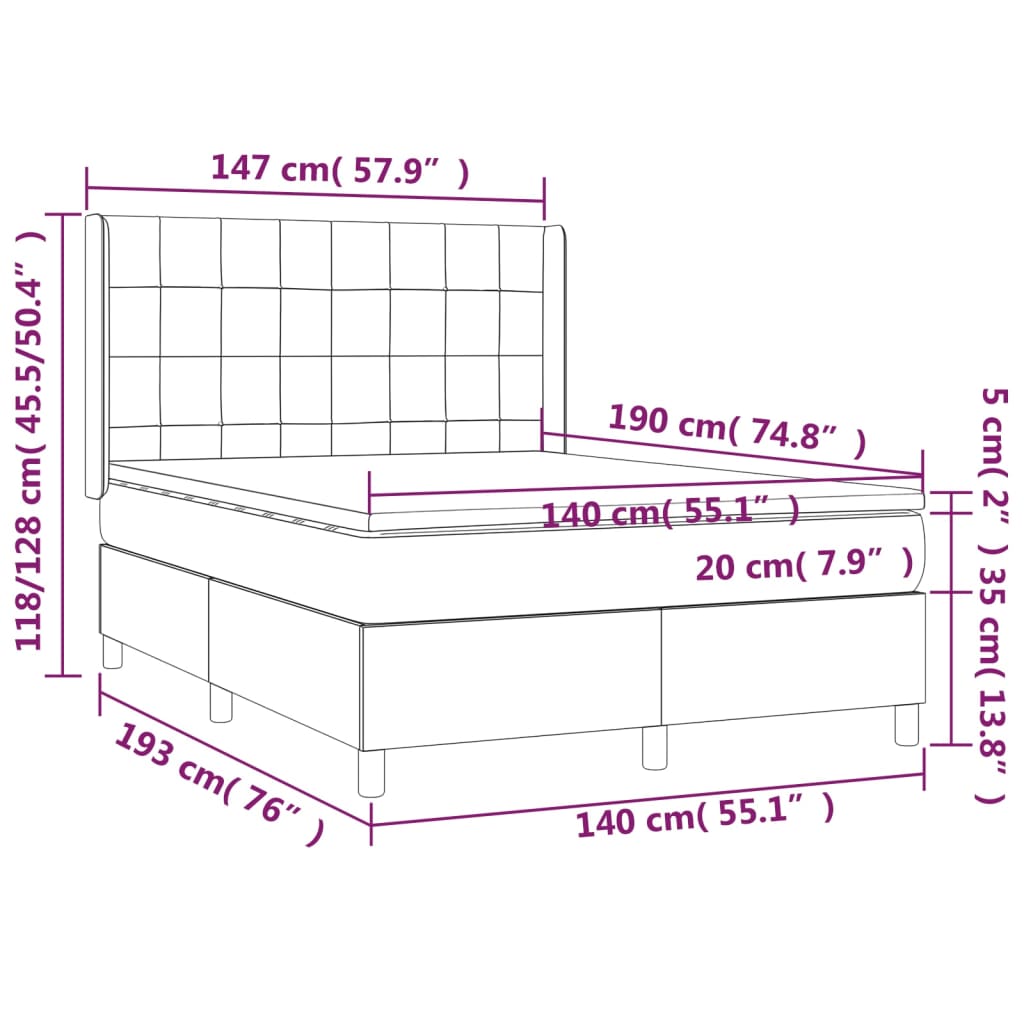 Boxspring met matras en LED stof donkerbruin 140x190 cm