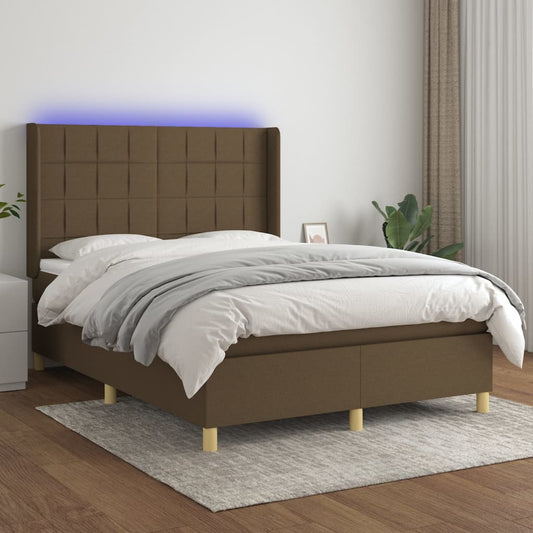 Boxspring met matras en LED stof donkerbruin 140x190 cm