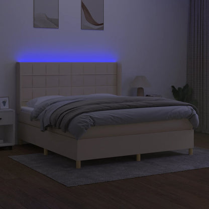 Boxspring met matras en LED stof crèmekleurig 160x200 cm