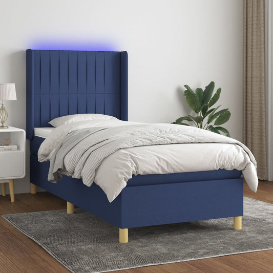 Boxspring met matras en LED stof blauw 90x200 cm
