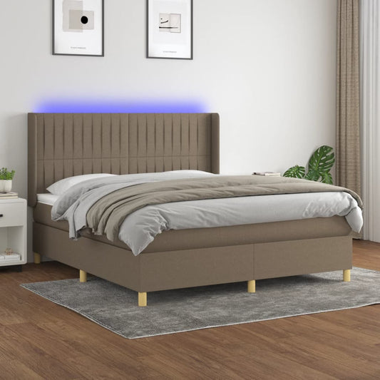 Boxspring met matras en LED stof taupe 160x200 cm
