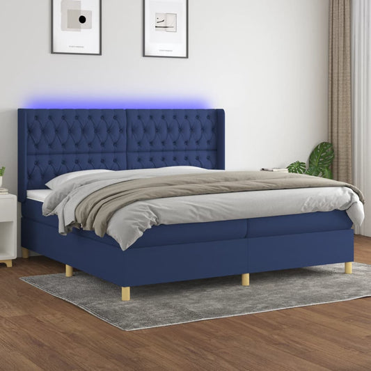 Boxspring met matras en LED stof blauw 200x200 cm