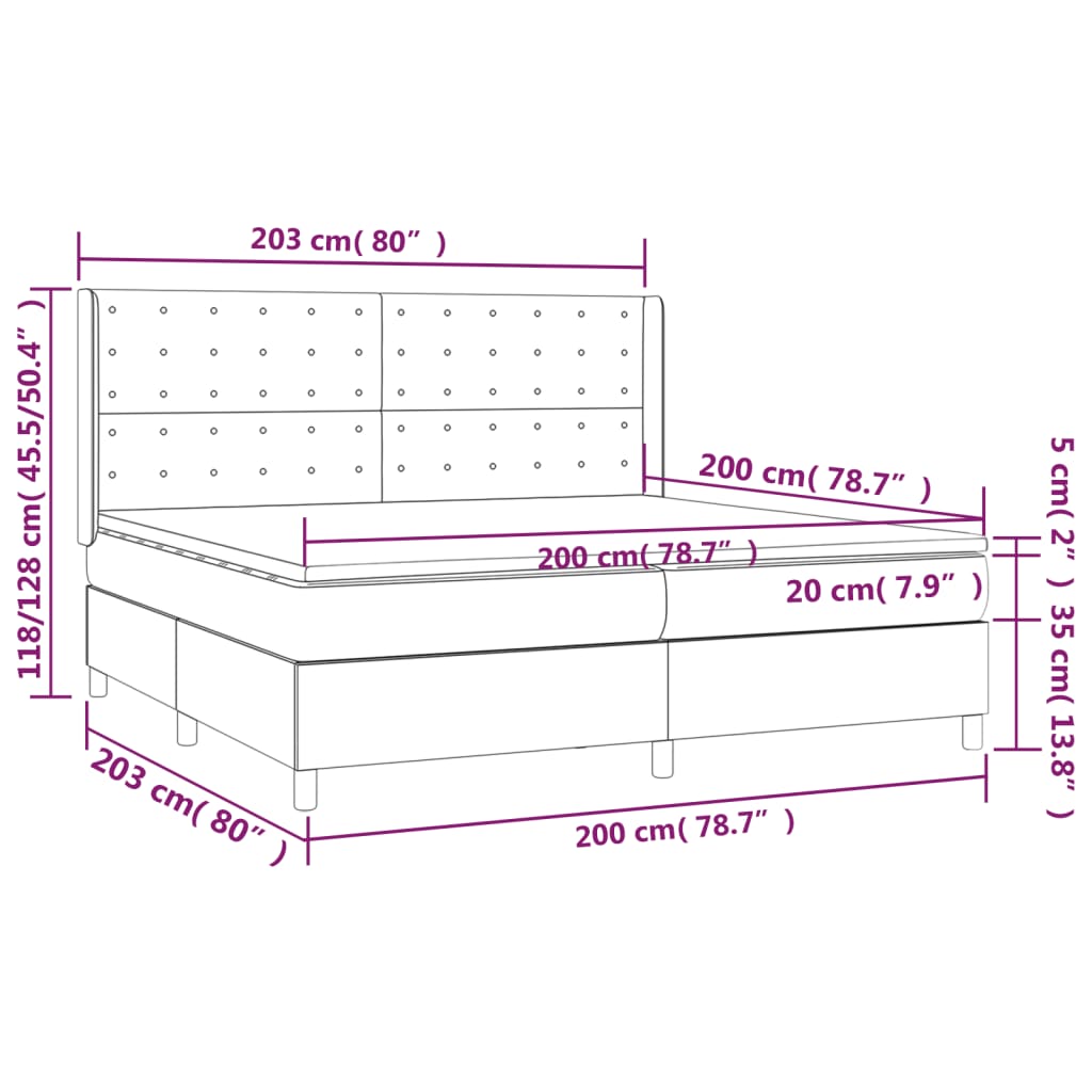 Boxspring met matras en LED stof donkergrijs 200x200 cm