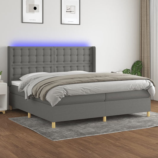 Boxspring met matras en LED stof donkergrijs 200x200 cm