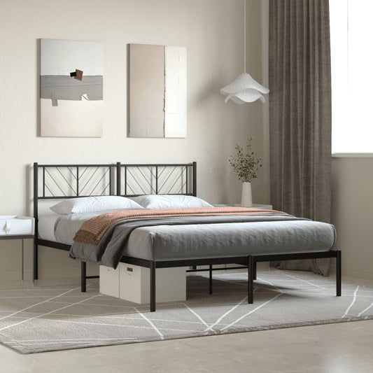 vidaXL Metal Bed Frame with Headboard Black 59.1"x78.7"-0