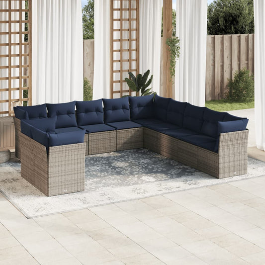 11-delige Loungeset met kussens poly rattan grijs