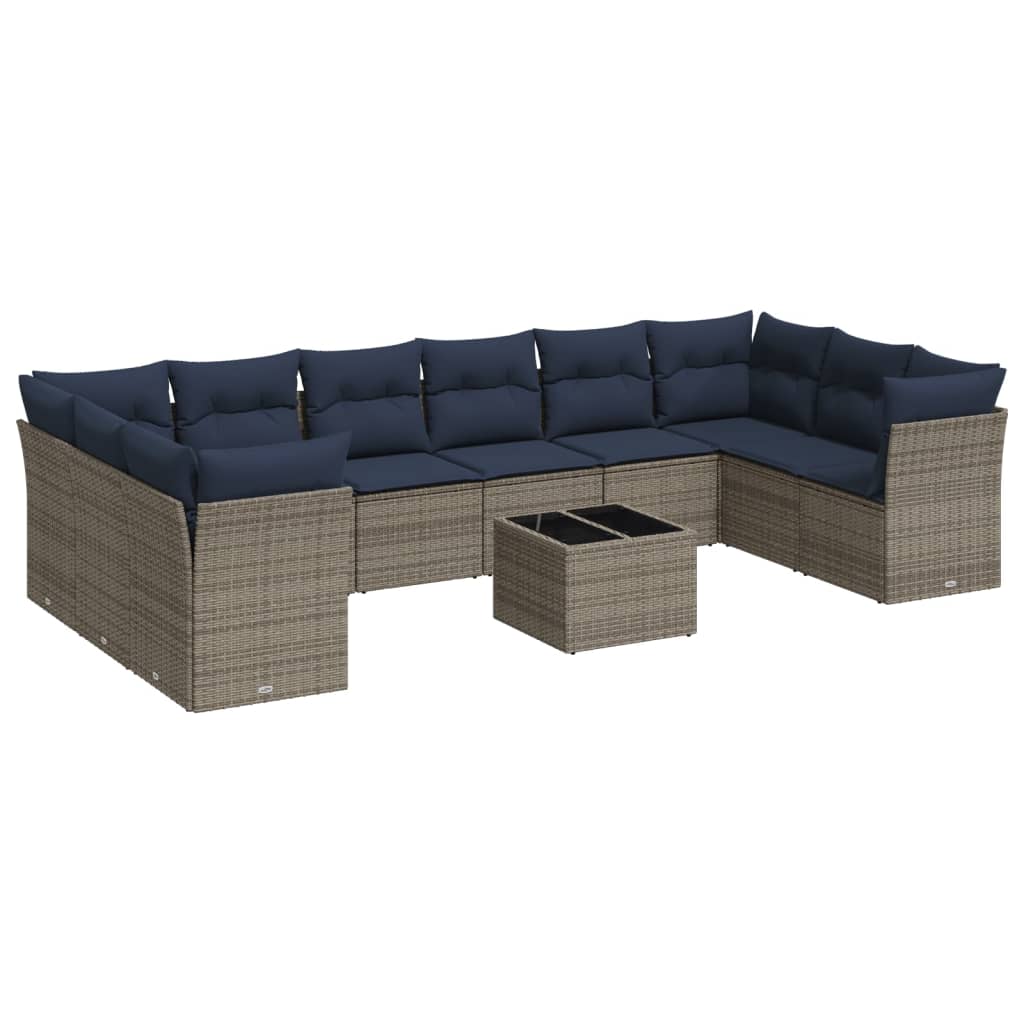 11-delige Loungeset met kussens poly rattan grijs