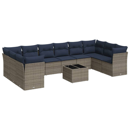 11-delige Loungeset met kussens poly rattan grijs