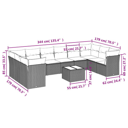 11-delige Loungeset met kussens poly rattan grijs