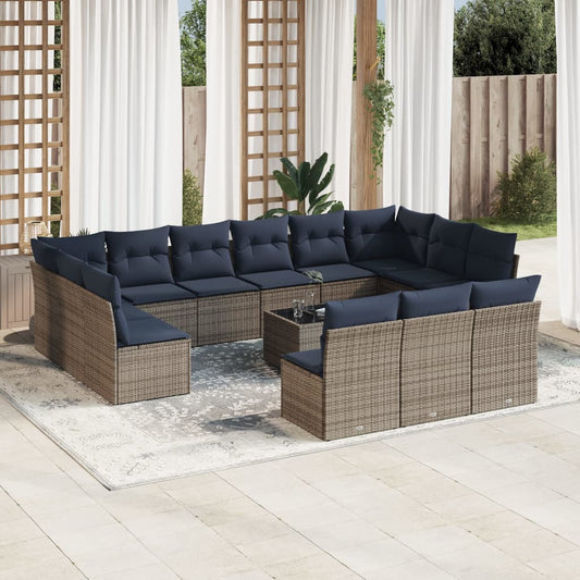14-delige Loungeset met kussens poly rattan grijs