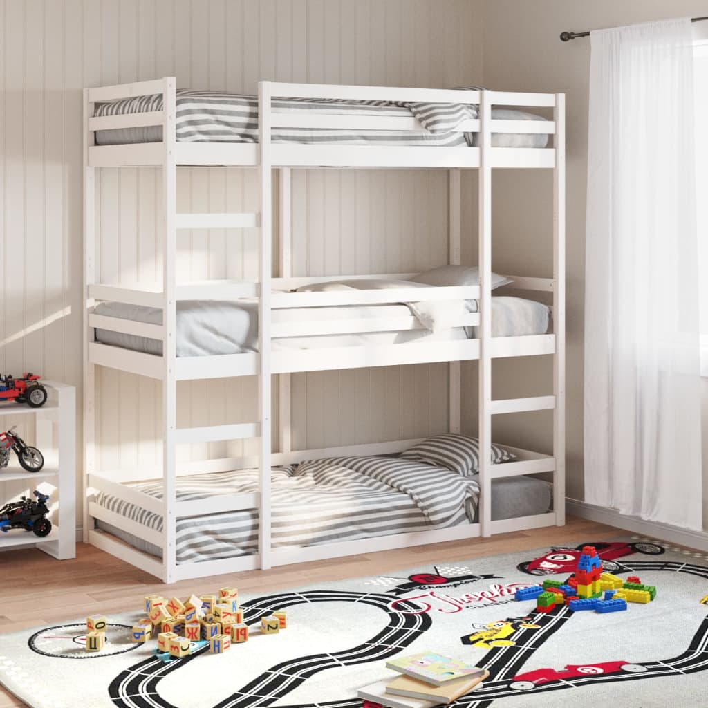 Stapelbed 3-persoons massief grenenhout wit 90x190 cm
