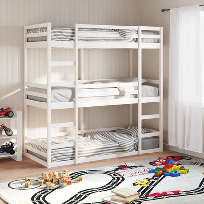Stapelbed 3-persoons massief grenenhout wit 90x190 cm