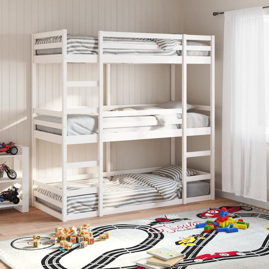 Stapelbed 3-persoons massief grenenhout wit 90x190 cm