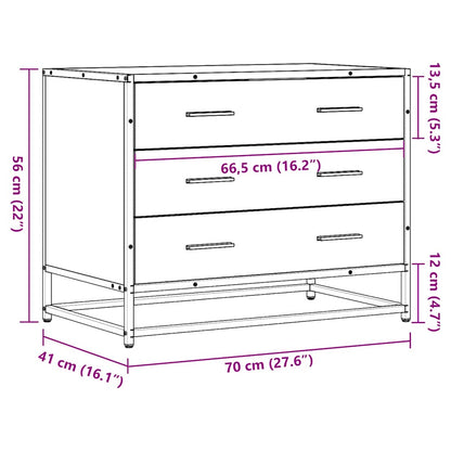 Ladekast 70x41x56 cm bewerkt hout gerookt eikenkleurig