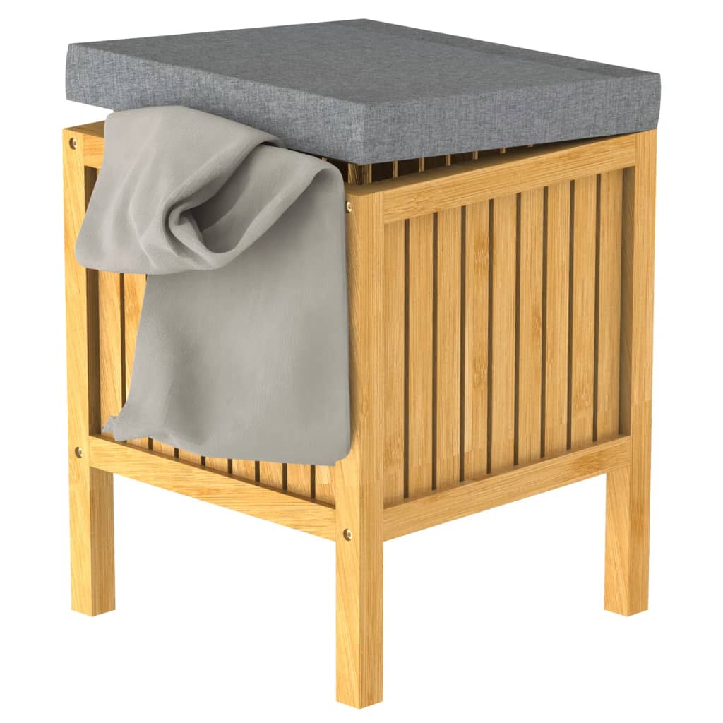 2-in-1 Wasmand met zitkussen 39x39x52,5 cm bamboe