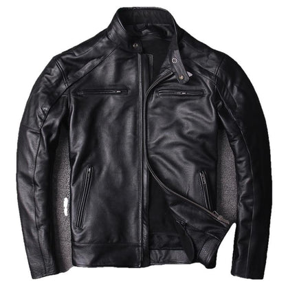Classic Moto Mens Cafe Racer Style Cowhide Leather Jacket-1