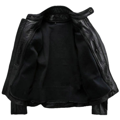 Classic Moto Mens Cafe Racer Style Cowhide Leather Jacket-2