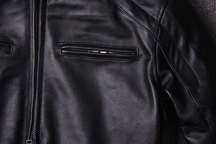 Classic Moto Mens Cafe Racer Style Cowhide Leather Jacket-3