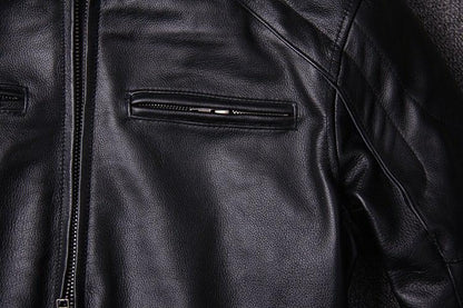 Classic Moto Mens Cafe Racer Style Cowhide Leather Jacket-3
