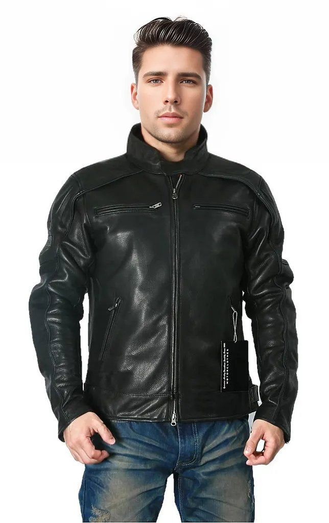 Classic Moto Mens Cafe Racer Style Cowhide Leather Jacket-0