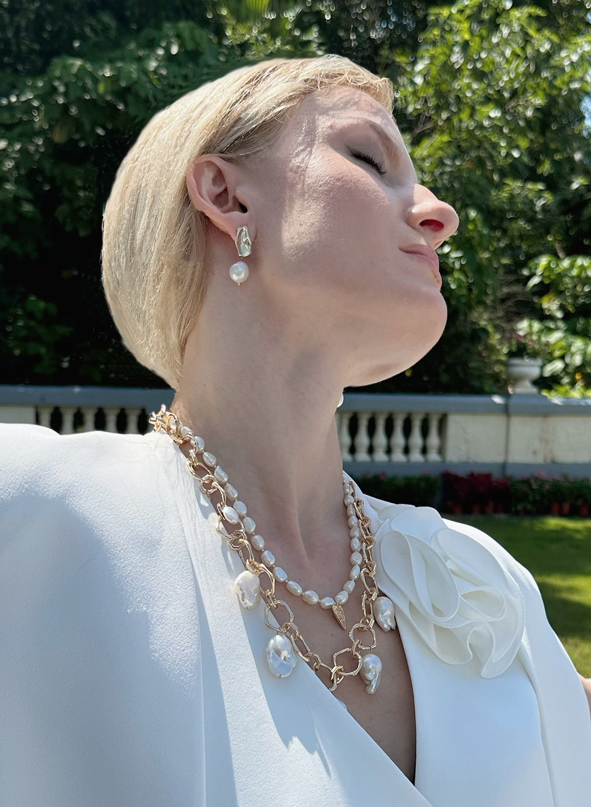 Baroque Pearls Pendants Modern Chain Necklace KN004-1