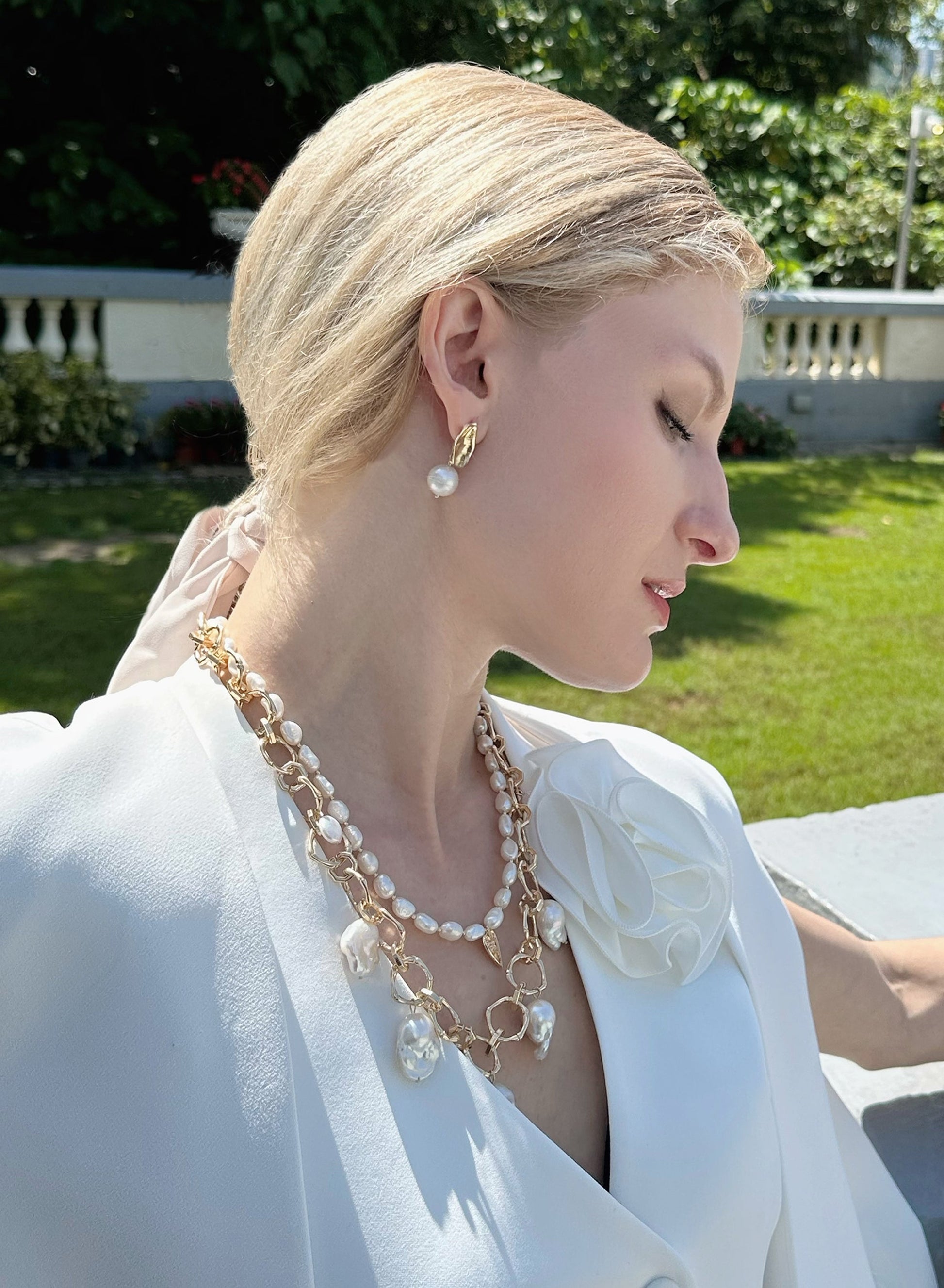 Baroque Pearls Pendants Modern Chain Necklace KN004-3