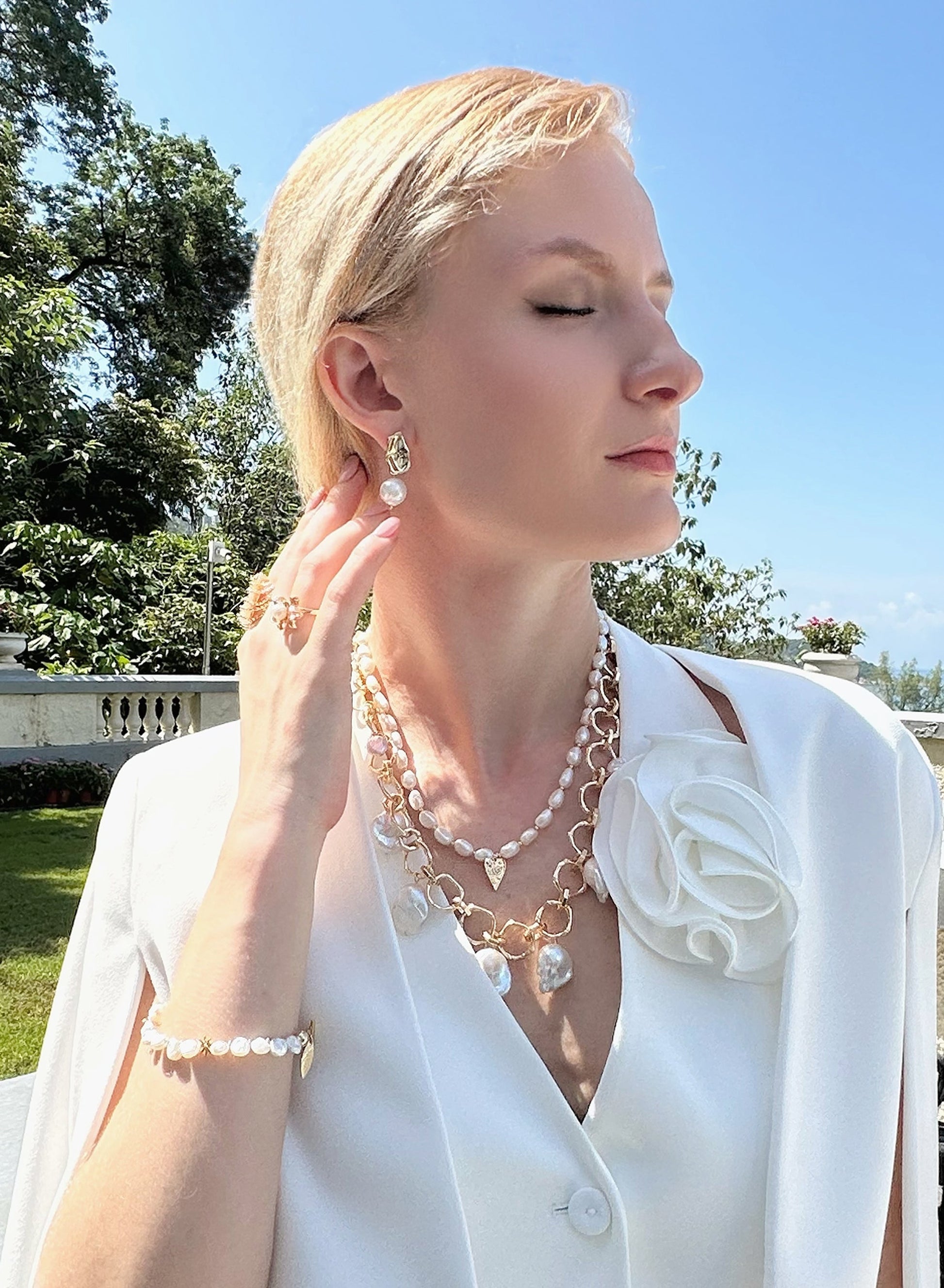 Baroque Pearls Pendants Modern Chain Necklace KN004-2
