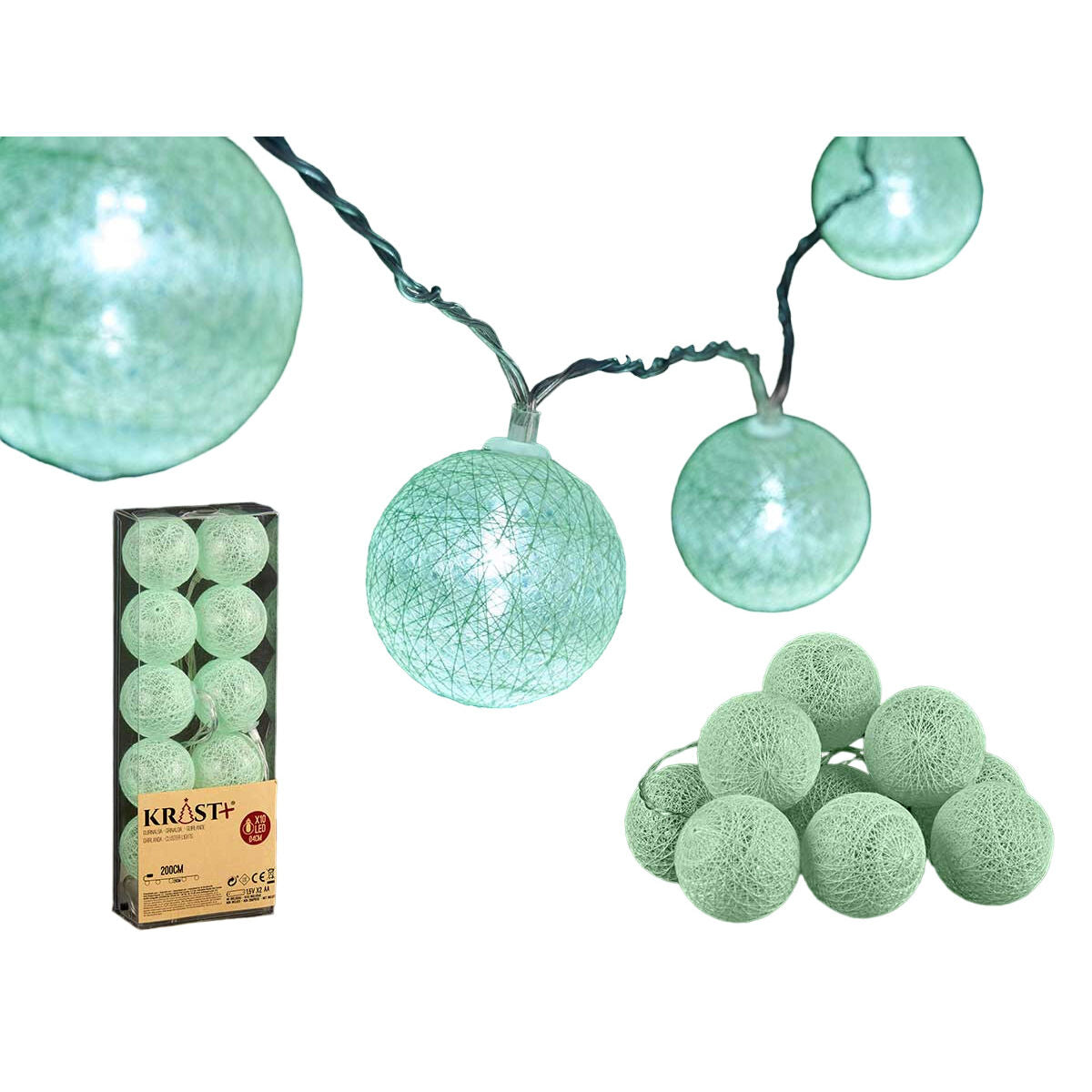 Wreath of LED Balls Mint Ø 6 cm 2 m (18 Units)-1