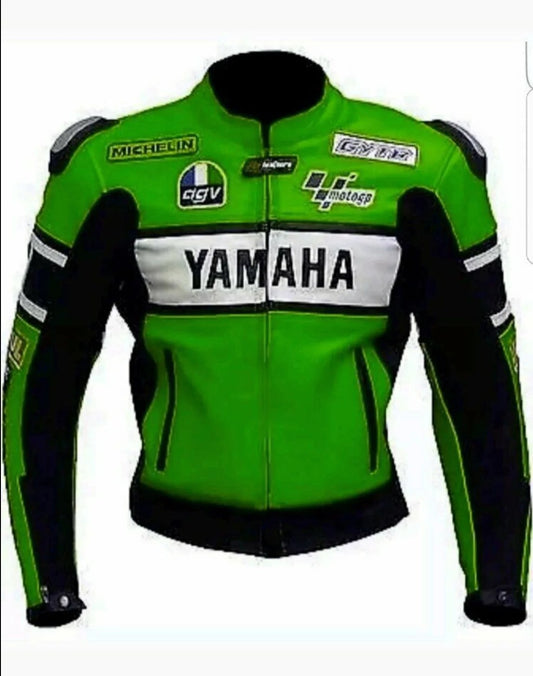 YAMAHA MEN MOTORCYCLE GREEN LEATHER RACING JACKET
