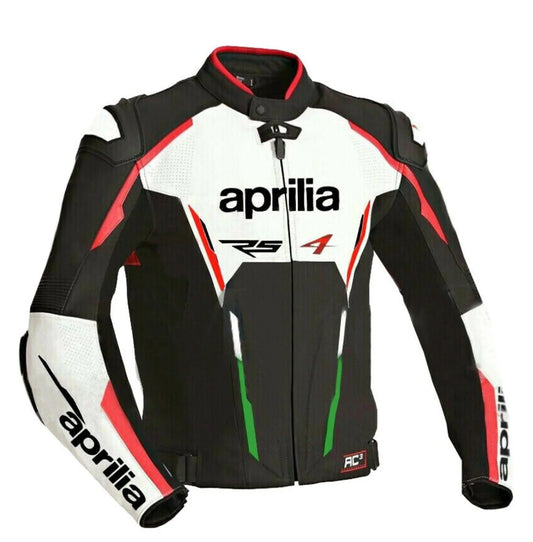 APRILIA BLACK MEN MOTORCYCLE LEATHER RACING JACKET