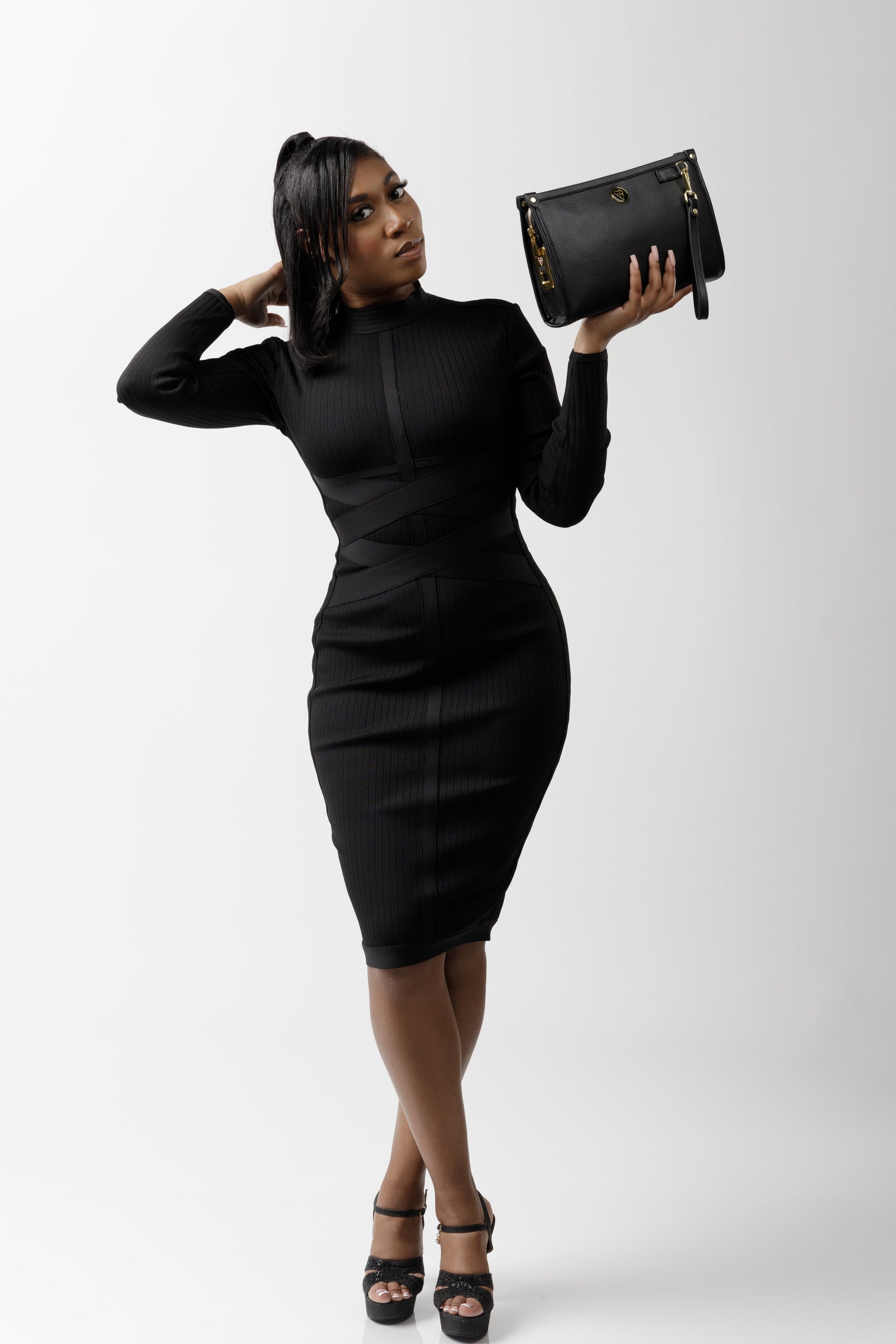 Bandage dress black long sleeve-2