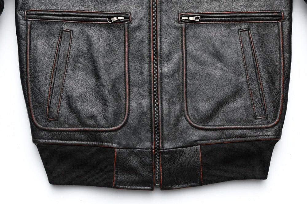 Vintage Edged Flight A2 Mens Bomber Leather Jacket 100% Goat Jacket-3