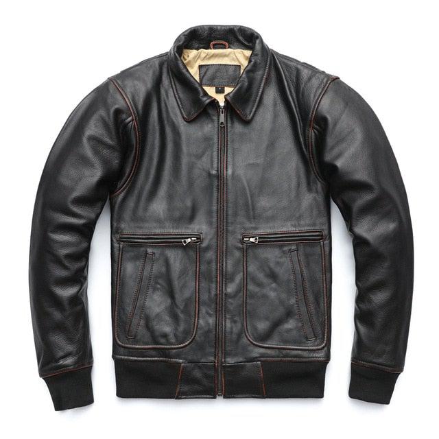 Vintage Edged Flight A2 Mens Bomber Leather Jacket 100% Goat Jacket-0