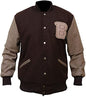 Mens B Logo Varsity Flight Bomber Brown Wool Jacket Trevor-0