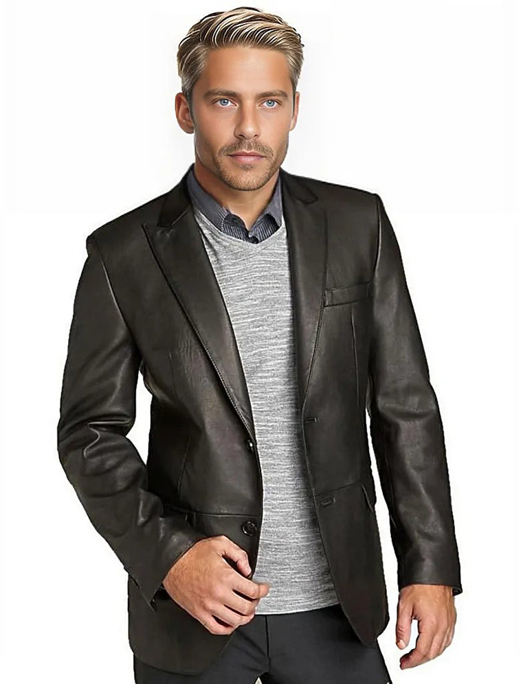 York Mens 2 Button Lambskin Leather Blazer-1