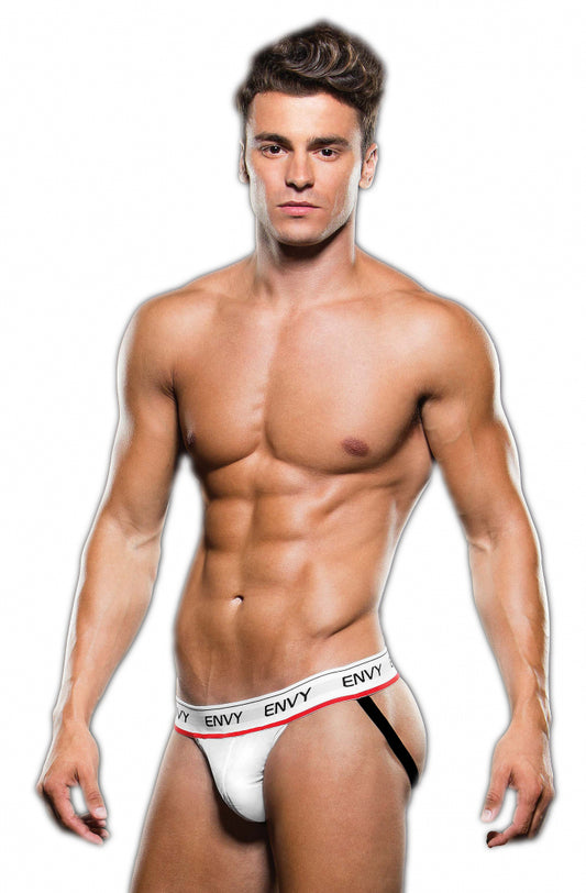 MENS UNDERWEAR LOGO ELASTIC LOWRISE MESH JOCK WHITE- ENVY 71012-1-0