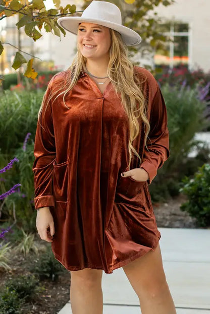 Elegant Pleated Velvet Dress - Plus Size-0
