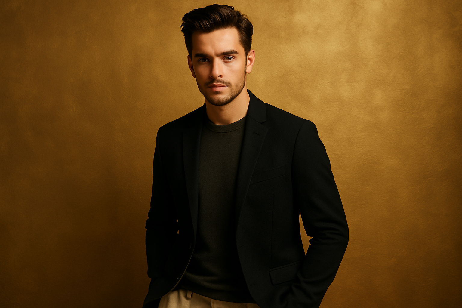 male model with a golden backround