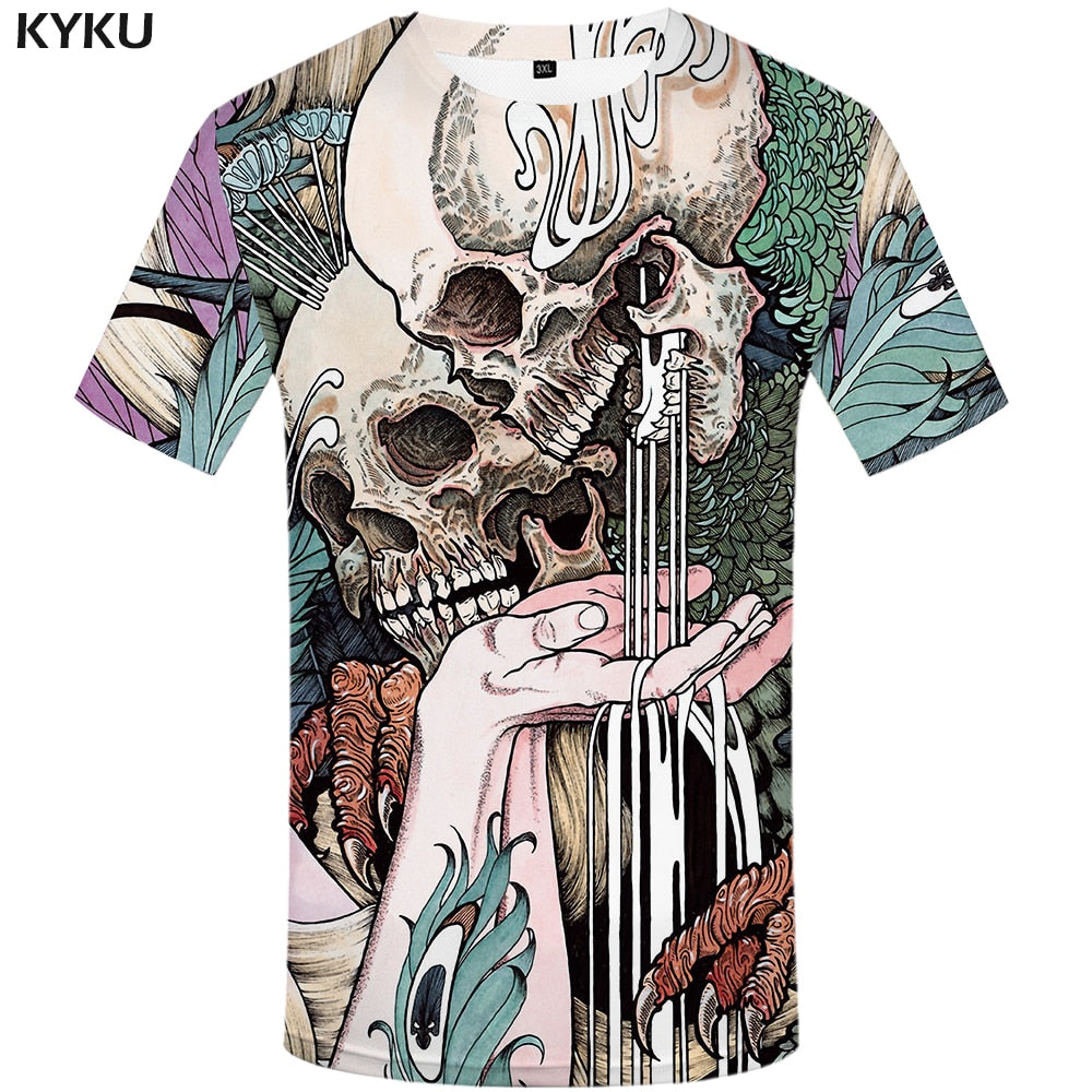 Skull T-shirt Men Flower Tshirts Casual Character Anime Clothes Harajuku Tshirt Printed Animal T-shirts 3d-0