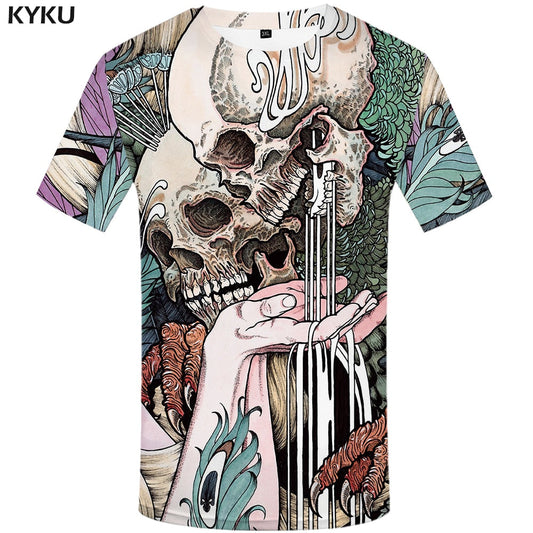Skull T-shirt Men Flower Tshirts Casual Character Anime Clothes Harajuku Tshirt Printed Animal T-shirts 3d-0