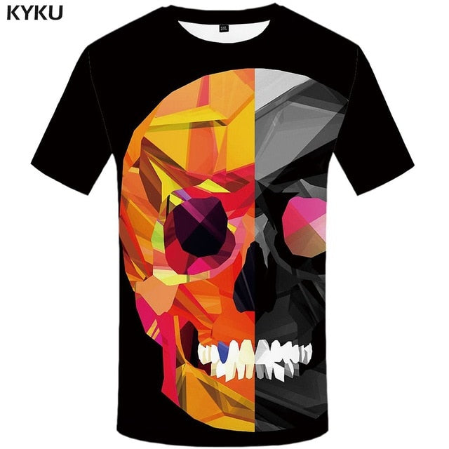 Skull T-shirt Men Flower Tshirts Casual Character Anime Clothes Harajuku Tshirt Printed Animal T-shirts 3d-3