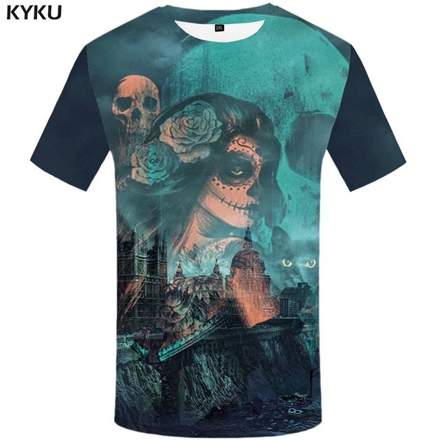 Skull T-shirt Men Flower Tshirts Casual Character Anime Clothes Harajuku Tshirt Printed Animal T-shirts 3d-1