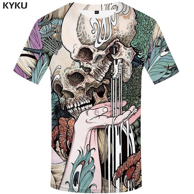 Skull T-shirt Men Flower Tshirts Casual Character Anime Clothes Harajuku Tshirt Printed Animal T-shirts 3d-6
