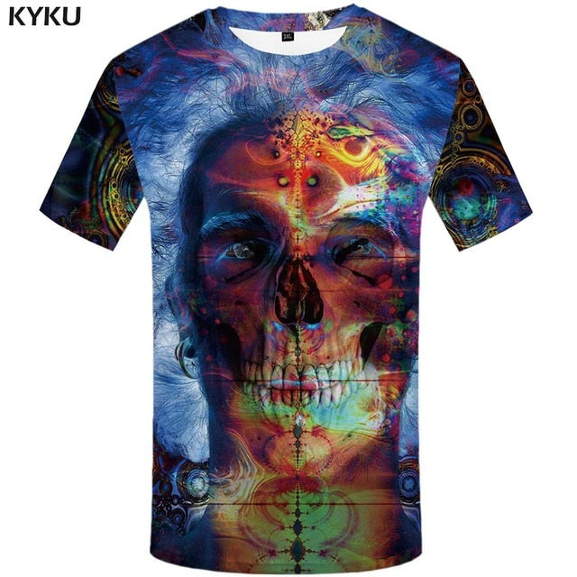 Skull T-shirt Men Flower Tshirts Casual Character Anime Clothes Harajuku Tshirt Printed Animal T-shirts 3d-8