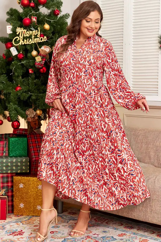 Red Abstract Beauty Maxi Dress - Plus Size-3